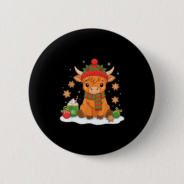 Cute Christmas Highland Cow Lover Xmas Women Farm  Knapp (Framsida)