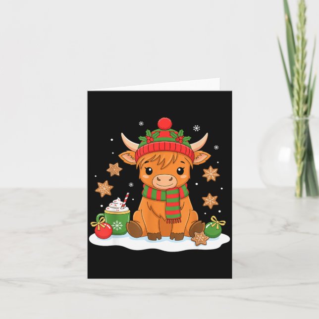 Cute Christmas Highland Cow Lover Xmas Women Farm  Kort (Framsida)