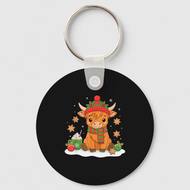 Cute Christmas Highland Cow Lover Xmas Women Farm  Nyckelring (Framsida)