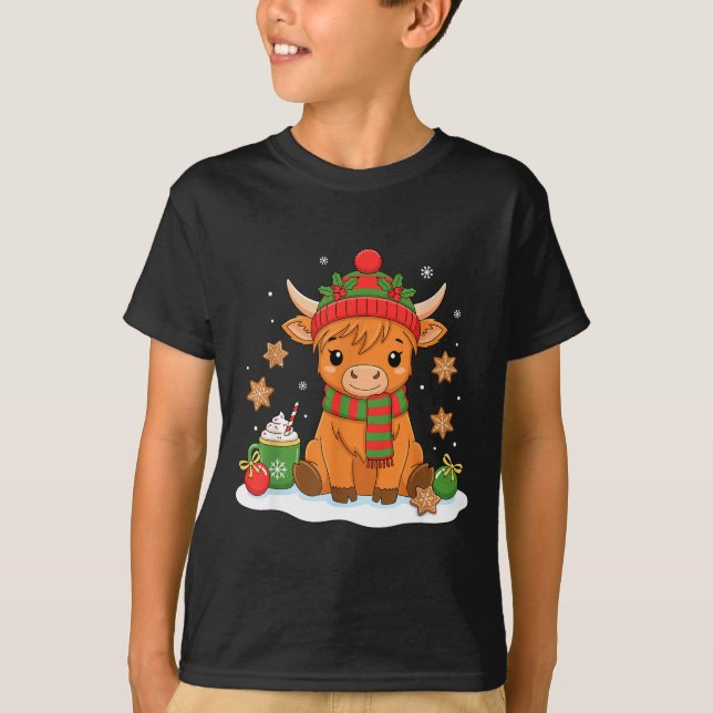 Cute Christmas Highland Cow Lover Xmas Women Farm  T Shirt (Framsida)