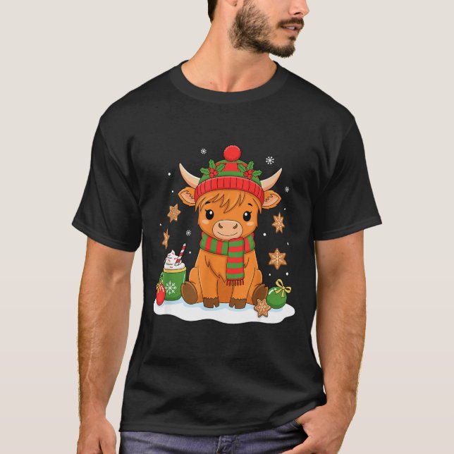Cute Christmas Highland Cow Lover Xmas Women Farm  T Shirt (Framsida)