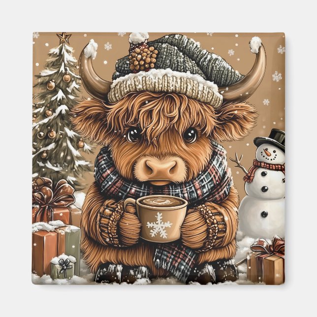 Cute Christmas Highland Cow Magnet (Framsidan)