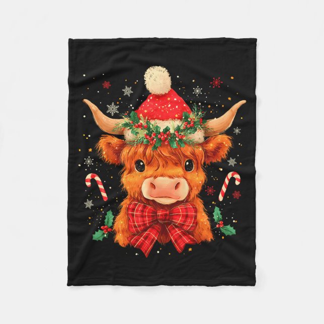 Cute Christmas Highland Cow Mooey Xmas Heifer Sant Fleecefilt (Framsidan)