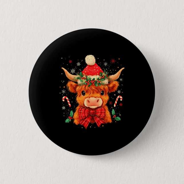 Cute Christmas Highland Cow Mooey Xmas Heifer Sant Knapp (Framsida)