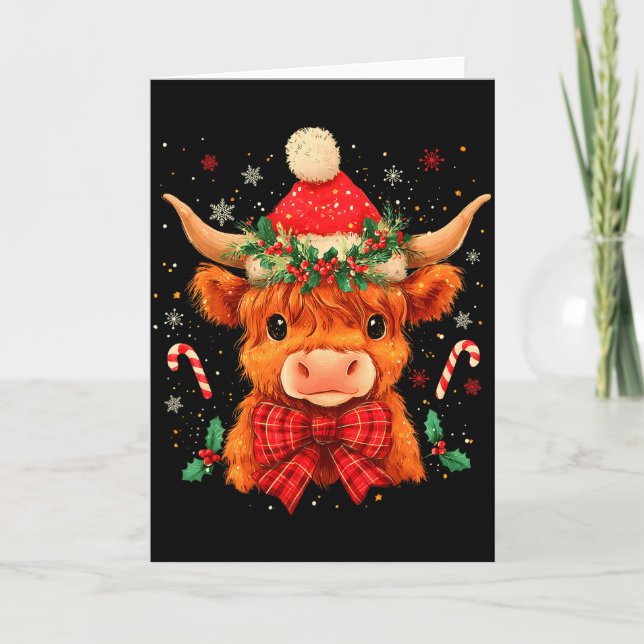 Cute Christmas Highland Cow Mooey Xmas Heifer Sant Kort (Framsida)