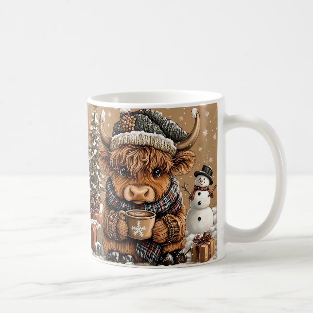 Cute Christmas Highland Cow Mug – Cozy Winter Mug Kaffemugg (Höger)