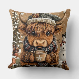 Cute Christmas Highland Cow Throw Pillow Kudde