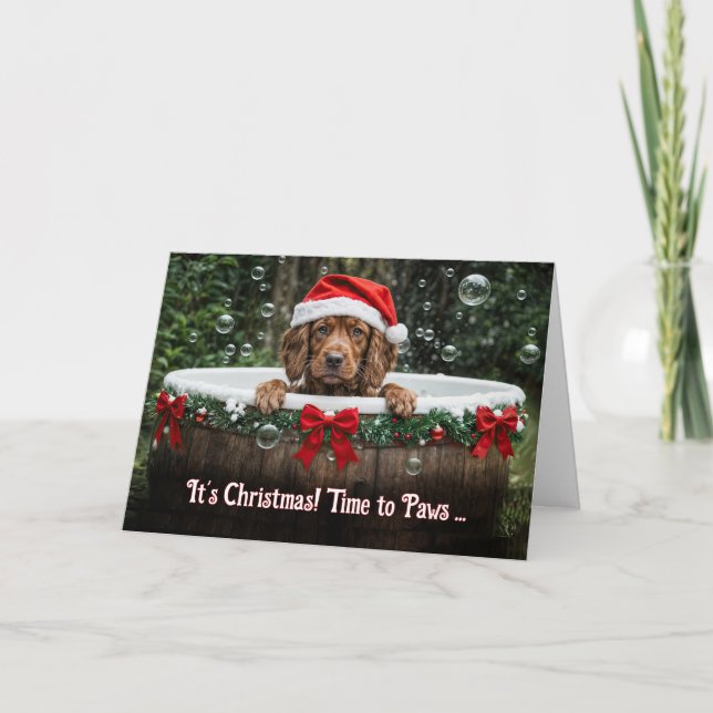 Cute Christmas Holiday with Irish Setter Puppy  Kort (Framsida)
