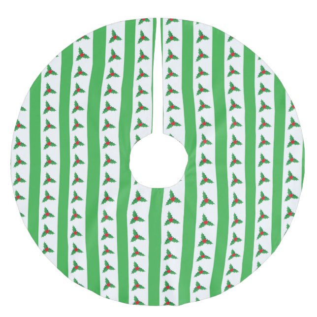 Cute Christmas Holly Berry Pattern Julgransmatta Borstad Polyester (Framsidan)