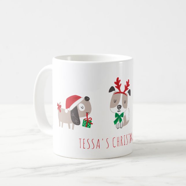 Cute christmas hundar på vitt kaffemugg (Framsida vänster)