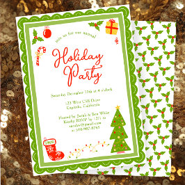 Cute Christmas Icons Scallop CUSTOM Holiday Party Inbjudningar