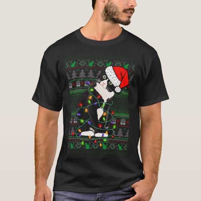 Cute Christmas jumper with cat motif T Shirt (Framsida)