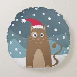 Cute christmas-katt på snövintern rund kudde