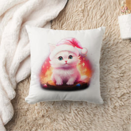 Cute Christmas Kitten in Santa Hat Kudde