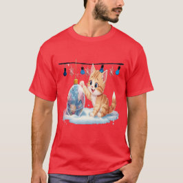 Cute Christmas Kitten Playing with Ornament  T Shirt