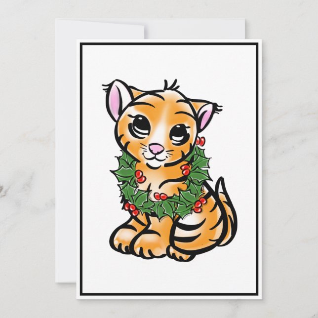 Cute christmas kitten tiger julkort (Framsida)