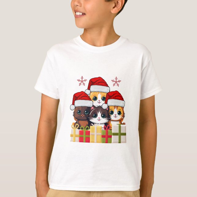 Cute Christmas Kittens squad -Christmas Santa cats T Shirt (Framsida)