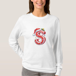 Cute Christmas Letter S – Candy Cane Holiday Carto T Shirt