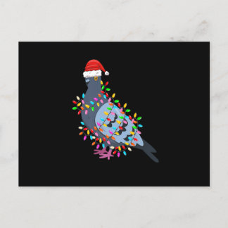 Cute Christmas Lights Pigeon Wearing Xmas Hat - Pi Helg Vykort