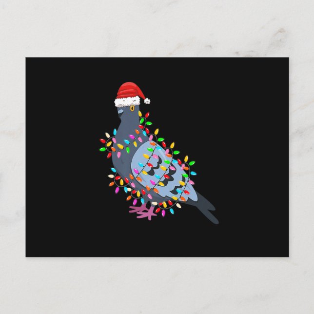 Cute Christmas Lights Pigeon Wearing Xmas Hat - Pi Helg Vykort (Framsida)