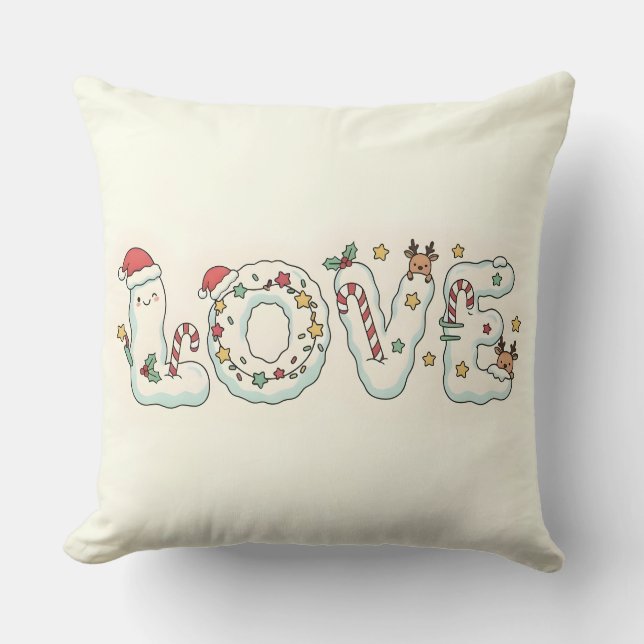 Cute Christmas Love Festive Throw Pillow Kudde (Framsida)