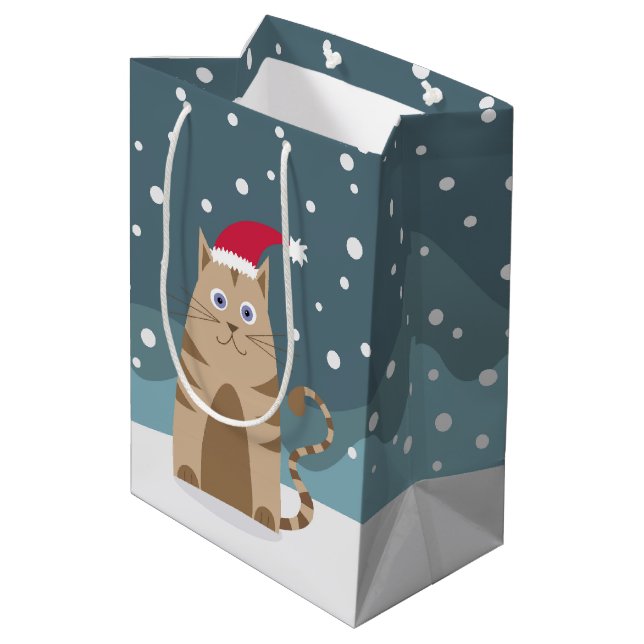 Cute christmas lustig katt i snöflingor-skogen (Baksidan Vinklad)