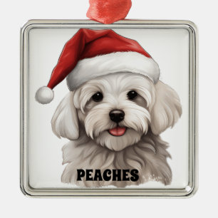 CUTE CHRISTMAS MALTESE HUND MED SANTA HAT JULGRANSPRYDNAD METALL