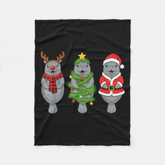 Cute Christmas Manatee Shirt, Holiday Manatee Sant Fleecefilt (Framsidan)