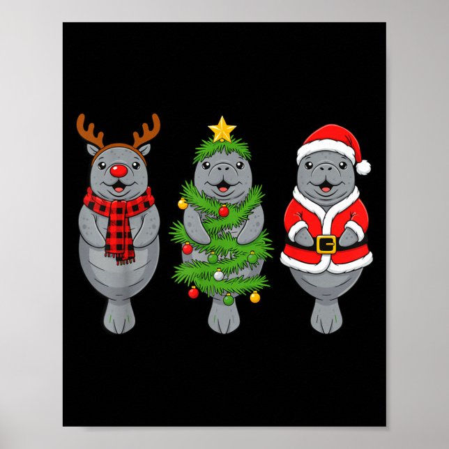 Cute Christmas Manatee Shirt, Holiday Manatee Sant Poster (Framsidan)