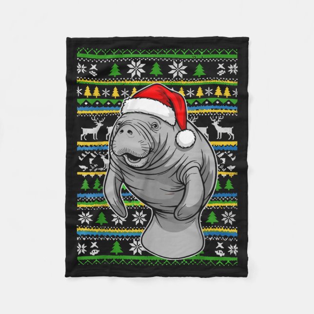 Cute Christmas Manatee Shirt, Manatee Ugly Xmas Sw Fleecefilt (Framsidan)
