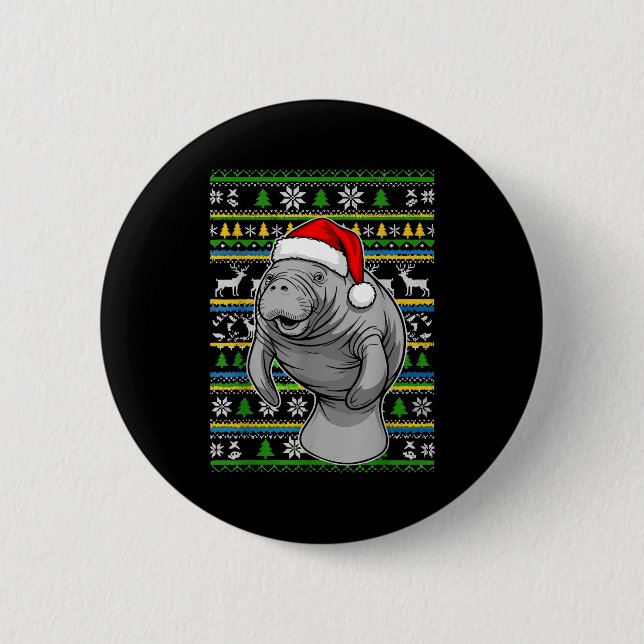 Cute Christmas Manatee Shirt, Manatee Ugly Xmas Sw Knapp (Framsida)
