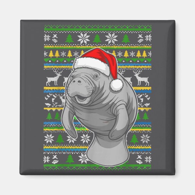 Cute Christmas Manatee Shirt, Manatee Ugly Xmas Sw Magnet (Framsidan)