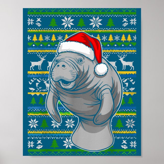 Cute Christmas Manatee Shirt, Manatee Ugly Xmas Sw Poster (Framsidan)