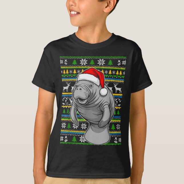 Cute Christmas Manatee Shirt, Manatee Ugly Xmas Sw T Shirt (Framsida)