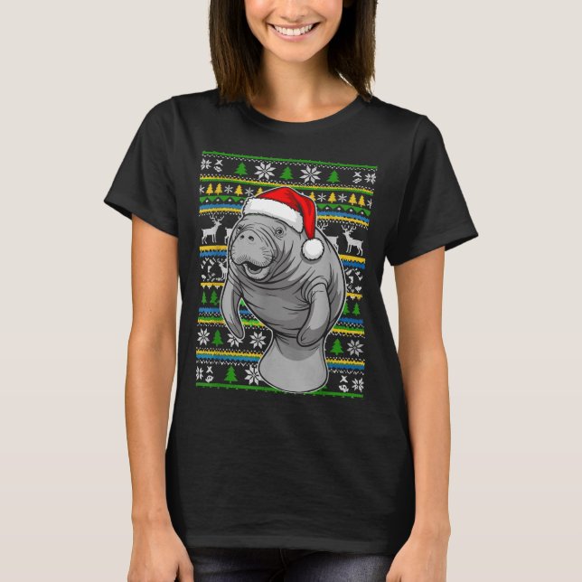 Cute Christmas Manatee Shirt, Manatee Ugly Xmas Sw T Shirt (Framsida)