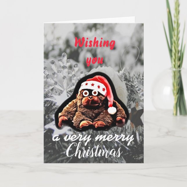 Cute christmas monkey holidays holiday card helgkort (Framsida)