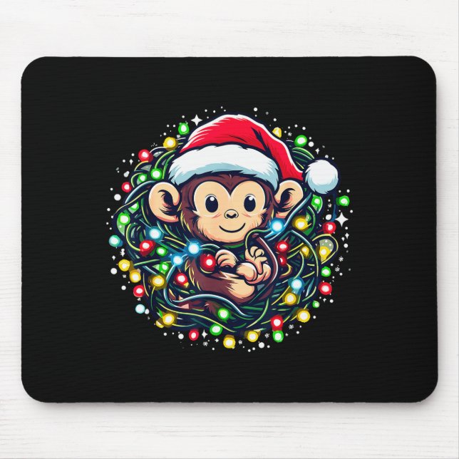 Cute Christmas Monkey Santa Hat Lights Monkey Wome Musmatta (Framsidan)