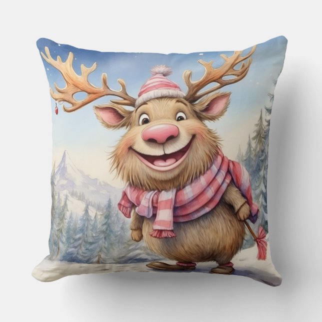Cute Christmas Moose Kudde (Framsida)