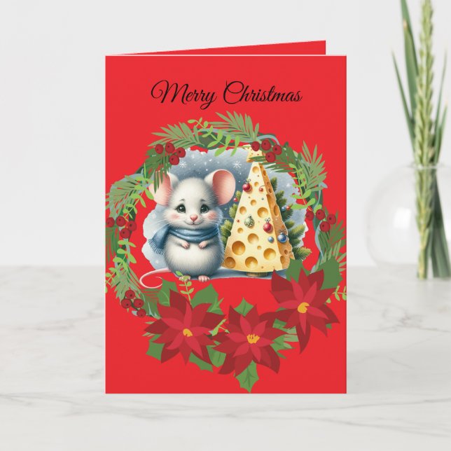 Cute Christmas Mouse Folded Holiday Card Helgkort (Framsida)