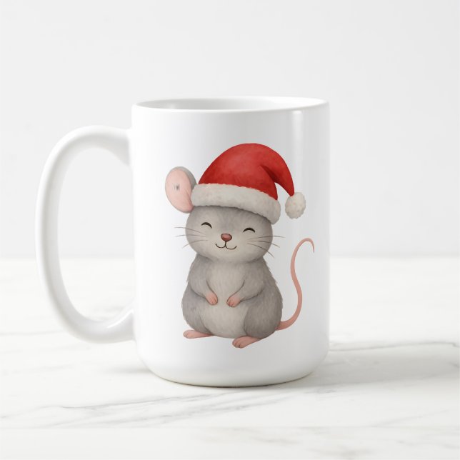 Cute Christmas Mouse in Santa Hat Kaffemugg (Vänster)