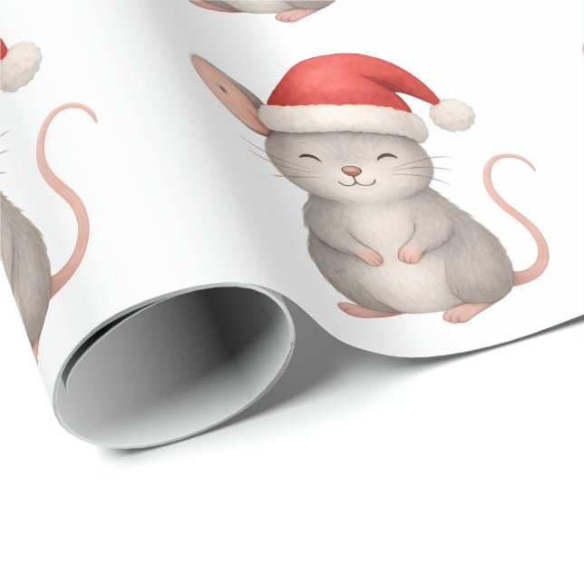 Cute Christmas Mouse in Santa Hat Presentpapper (Rullad Hörn)