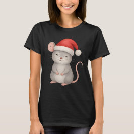 Cute Christmas Mouse in Santa Hat T Shirt