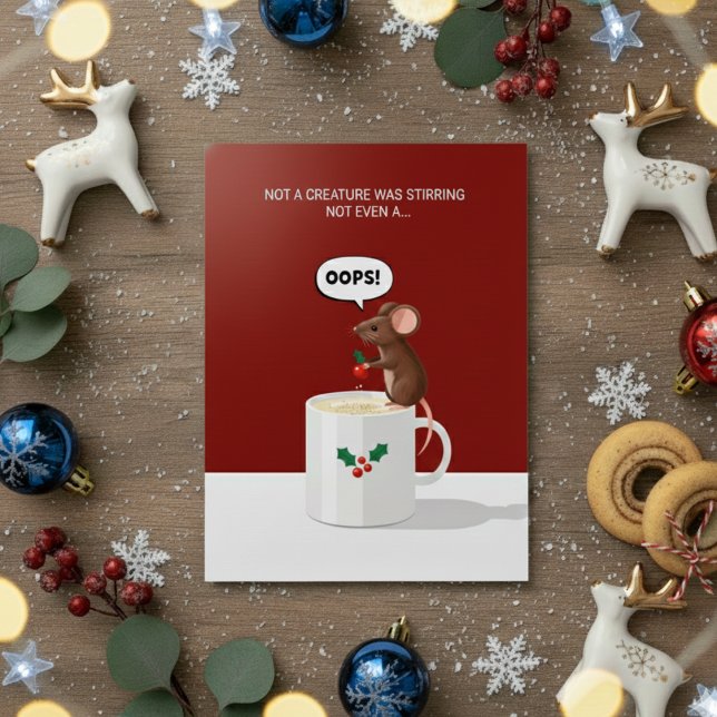 Cute Christmas Mouse Oops Mug Funny Xmas Card Julkort (Skapare uppladdad)