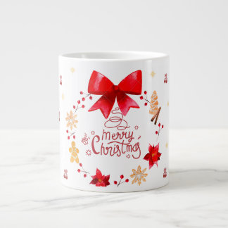 “Cute Christmas Mug with Red Bow Wreath" Jumbo Mugg