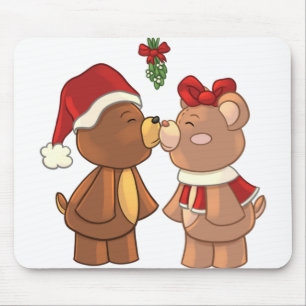 Cute christmas-nallar som kyssar under mistletoe musmatta