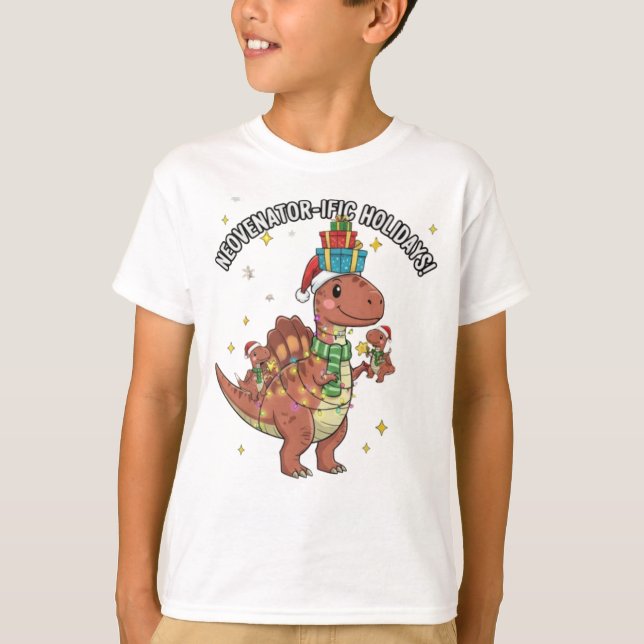 Cute Christmas Neovenator Family – Festive Dino Ho T Shirt (Framsida)