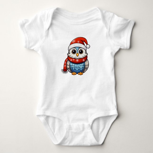 Cute Christmas Owl – Adorable Holiday Bodysuit T Shirt (Framsida)