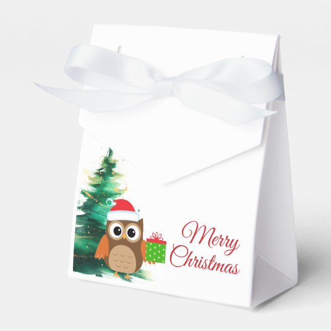 Cute Christmas Owl with Santa Hat Favor Box Presentaskar (Framsidan Sidan)