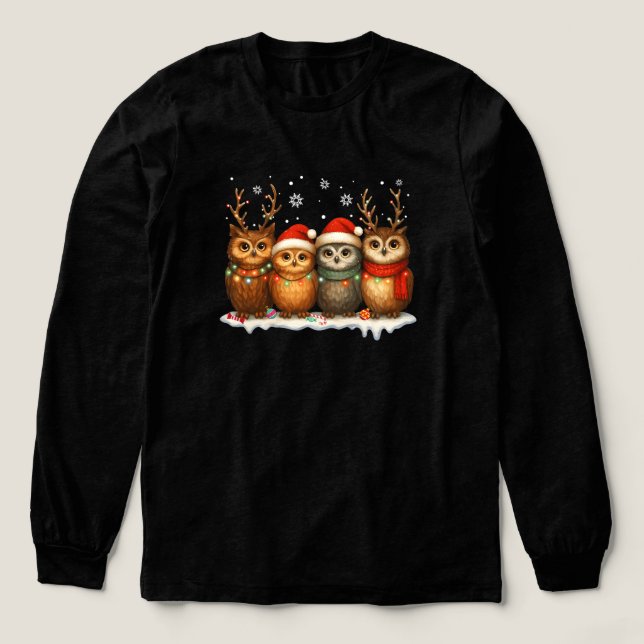Cute Christmas Owls with Santa Hats & Reindeer  T Shirt (Design framsida)