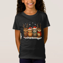 Cute Christmas Owls with Santa Hats & Reindeer  T Shirt
